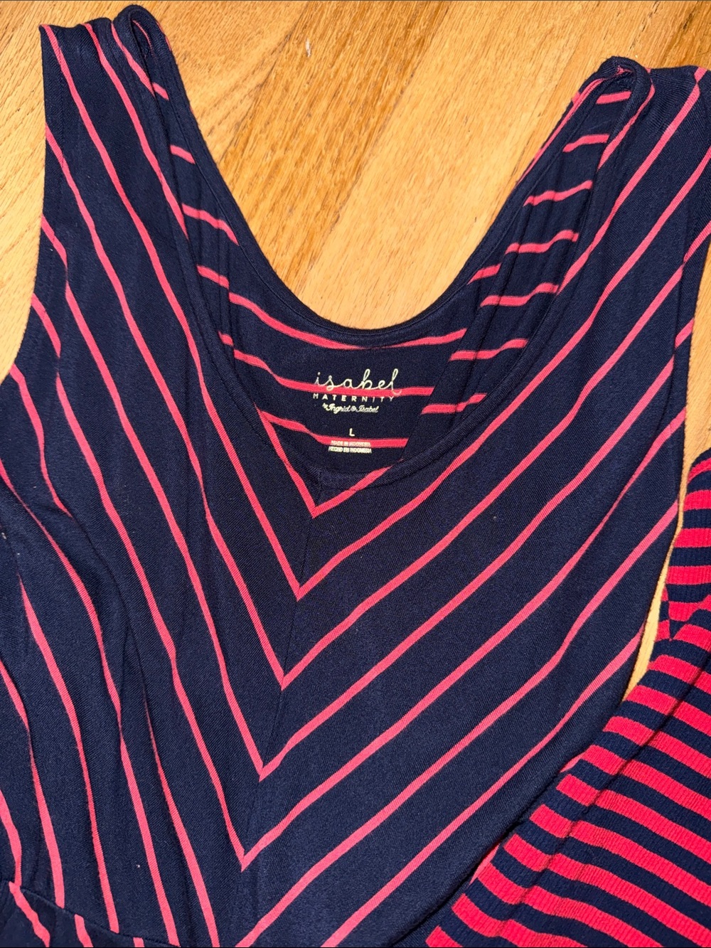 Size L Pink and Blue Striped Maternity Dress